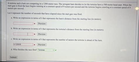 A Tortoise And A Hare Are Competing In A Meter Chegg