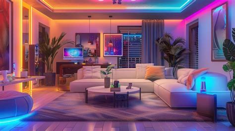 Premium Photo Futuristic Cyberpunk Living Room