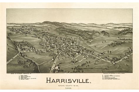 Harrisville Ritchie County West Virginia Replica Antique Birds Eye