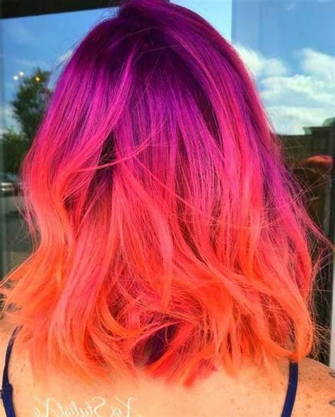 Pin By Katie Hart On Hair Sunset Hair Pink Ombre Hair Orange Ombre Hair