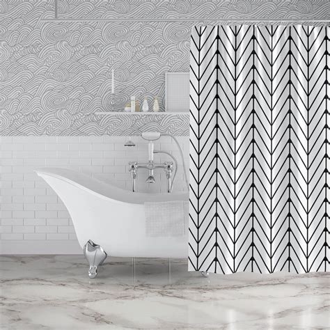 Herringbone Pattern Custom Shower Curtain Black White Geometric