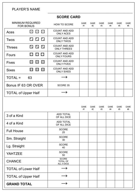 Yahtzee Score Sheets Printable Large Print - Yahtzee Score Sheets