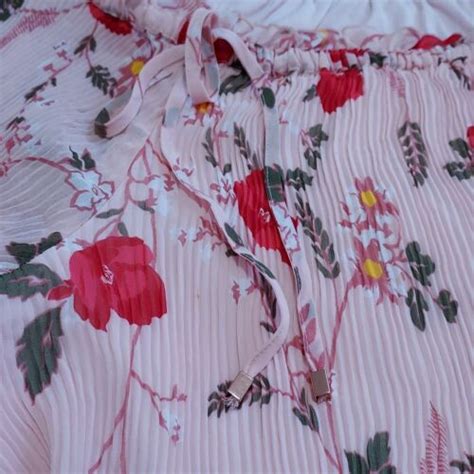 Lane Bryant Pink Floral Pleated Off The Shoulder Blouse Top Shirt Plus