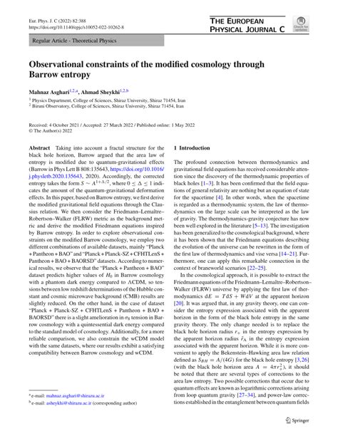 Pdf Observational Constraints Of The Modified Cosmology Through