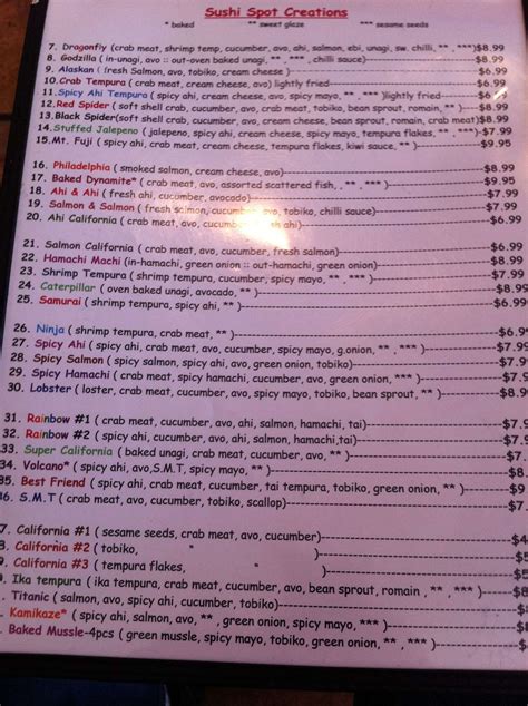 Menu At Sushi Spot Restaurant Aiea