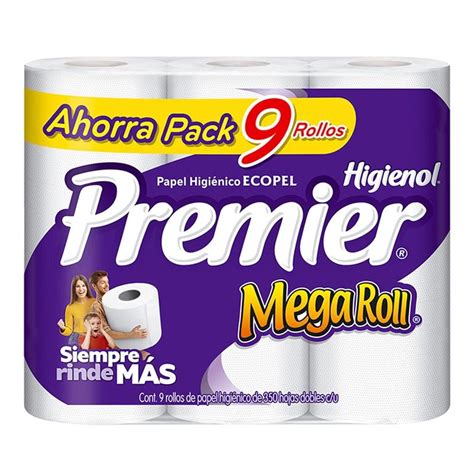 Papel higiénico Premier mega roll 9 pzas de 350 hojas dobles c u Walmart