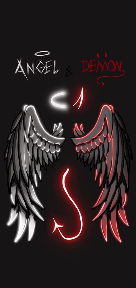 Two Black And Red Angel Wings With The Words Angel Demon Written On