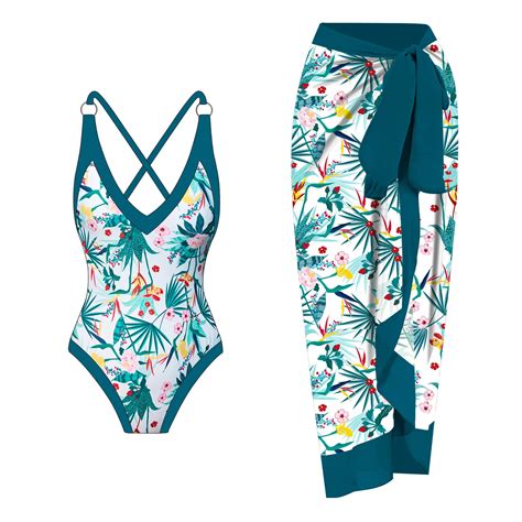 Print One Piece Swimwear Women Sexy Slim Bikini V Neck Suspender