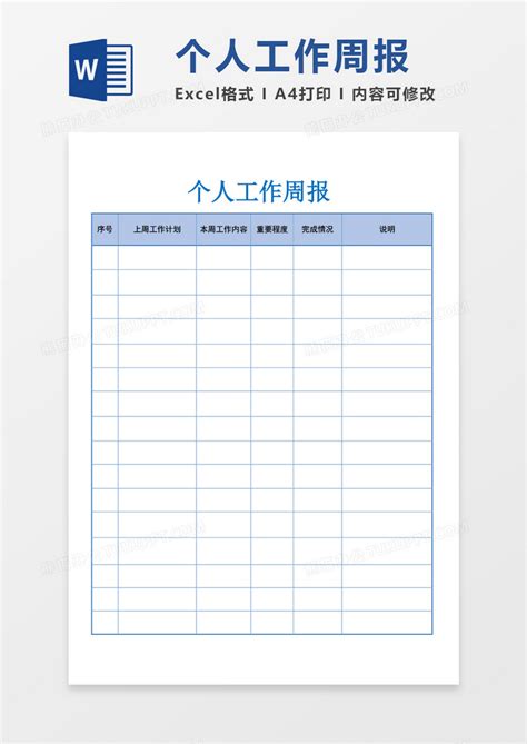 个人个人周工作总结报告word模板下载图客巴巴