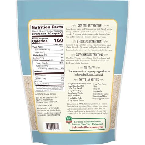 Bob S Red Mill Organic High Fiber Oat Bran Hot Cereal Oz Pack Of