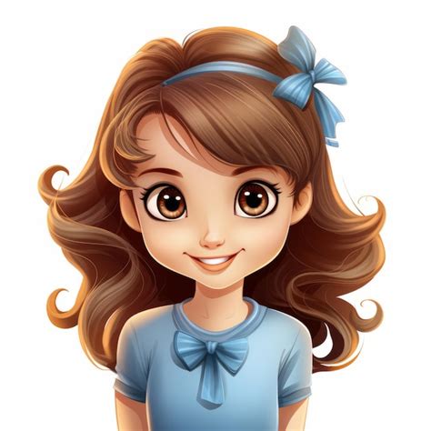 Premium Ai Image A Cartoon Girl With Brown Hair And A Blue Bow On Her