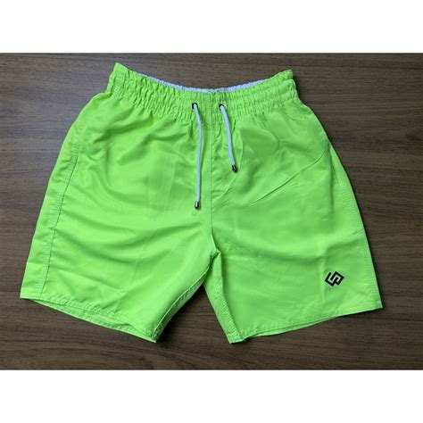 Short Praia Tactel Verde Neon Slim Basico Masculino Premium