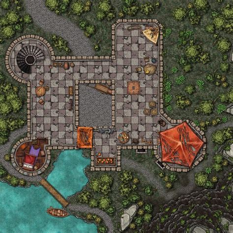 Vtt Battle Maps Fantasy Town Castle Roof Top Floors Images