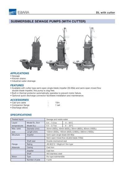 Submersible Sewage Pumps With Cutter Ebara