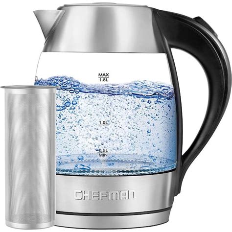 Chefman 7 Cup Electric Glass Kettle With Removable Tea Infuser 1 8l Stainless Steel Rj11 17