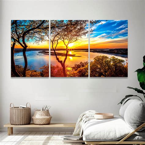 Quadro Decorativo Para Sala X Arvore Por Do Sol Mar Elo