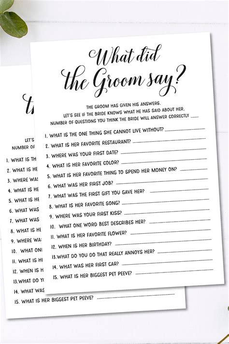 What Did The Groom Say Bridal Shower Games Printable Instant Etsy Uk