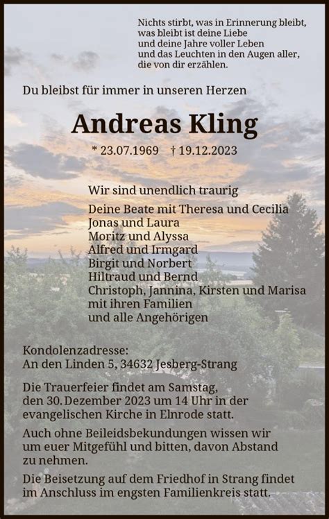 Traueranzeigen Von Andreas Kling Trauer HNA De