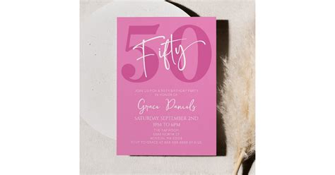 Pink Fifty 50th Fiftieth Birthday Party Invitation Zazzle