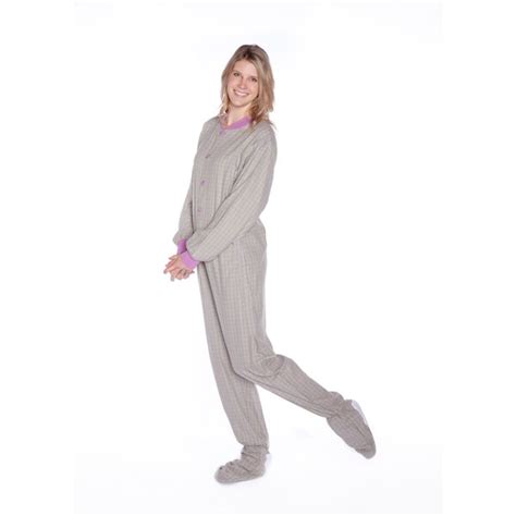 Shop Seafoam Green And Lavender Plaid Cotton Flannel Adult Footed Pajamas