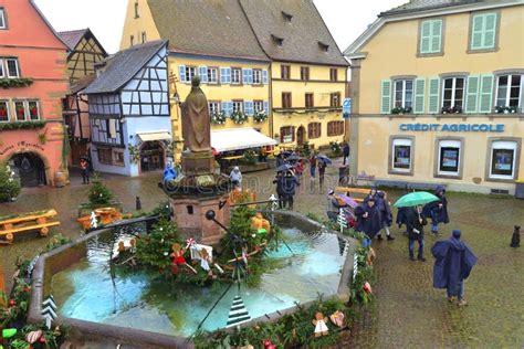 Old Fountain Decorated for Christmas in Eguisheim, Alsace, France ...