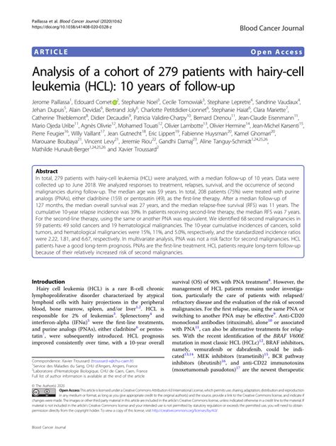 Pdf Analysis Of A Cohort Of 279 Patients With Hairy Cell Leukemia