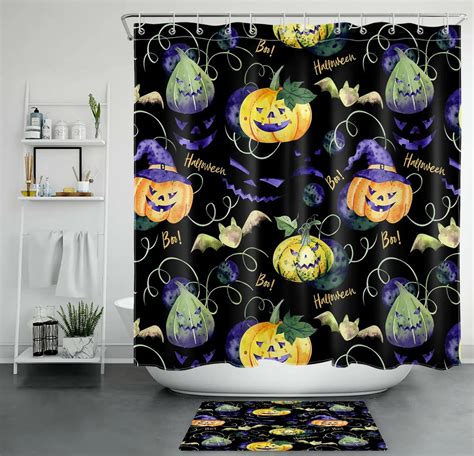 Halloween Shower Set Spooky Pumpkin And Bat Bathroom Decor