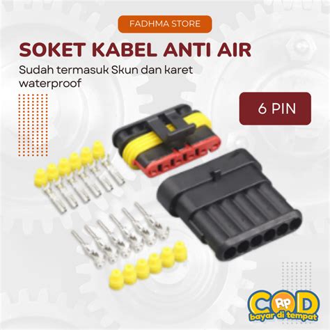 Jual Soket Kabel Motor 6 PIN Waterproof 1 SET Socket Konektor Kabel