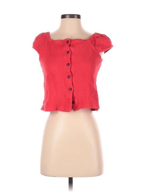 Texture And Thread Madewell 100 Cotton Solid Red Sleeveless Button Down