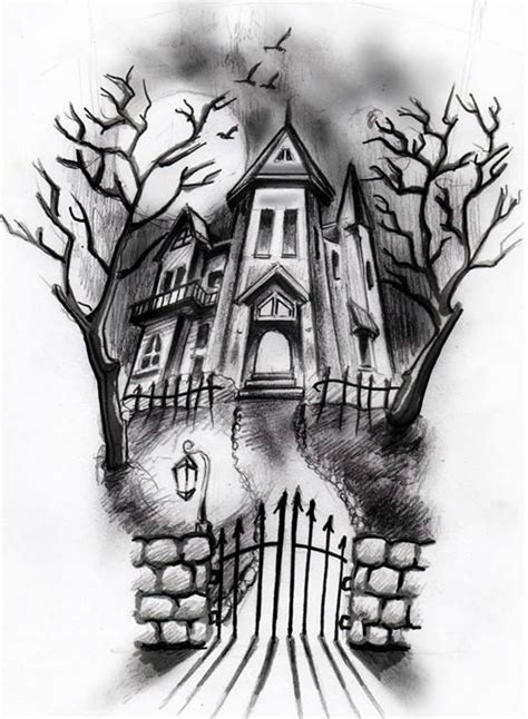 Haunted House Sketch at PaintingValley.com | Explore collection of ...