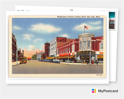 Bay City Michigan Washington Avenue Looking North Vintage And Antique Postcards 🗺 📷 🎠 Send