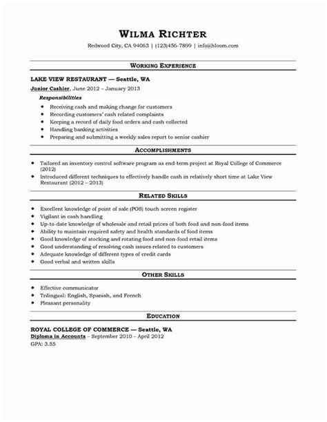 Restaurant Cashier Resume Sample