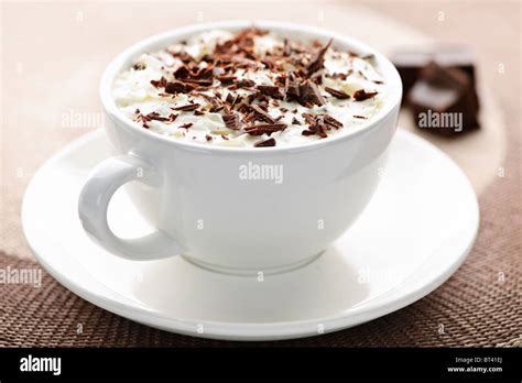 Cup Of Hot Cocoa With Shaved Chocolate And Whipped Cream Stock Photo Alamy