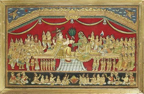 An Impressive Painting Of The Marriage Of Shiva And Parvati Tanjore