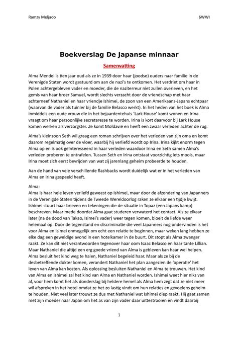 Boekverslag De Japanse Minnaar Boekverslag De Japanse Minnaar