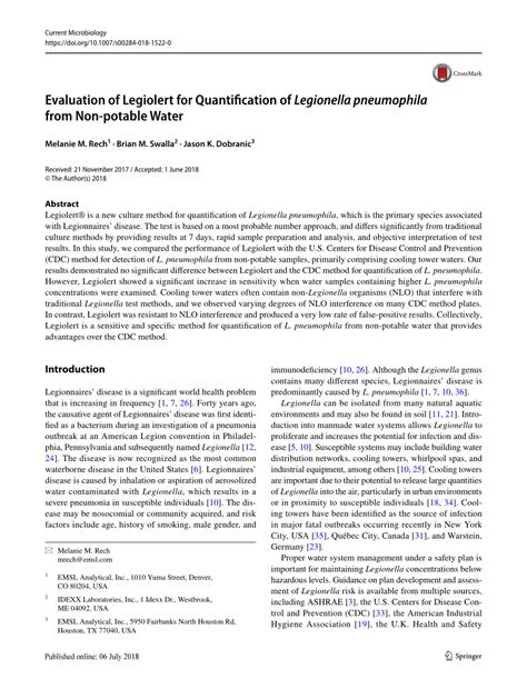 PDF Evaluation Of Legiolert For Quantification Of Legionella