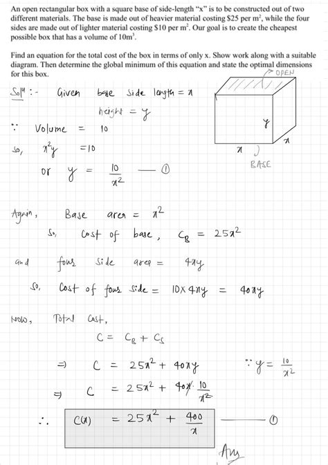 Solved An Open Rectangular Box With A Square Base Of Side Length X