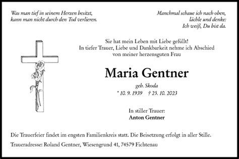 Traueranzeigen von Maria Gentner Südwest Presse Trauer