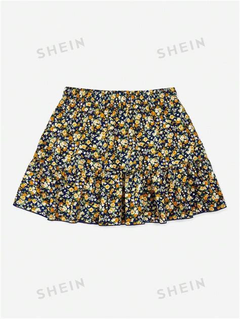 Shein Vcay Ditsy Floral Print Ruffle Hem Skirt Shein Usa