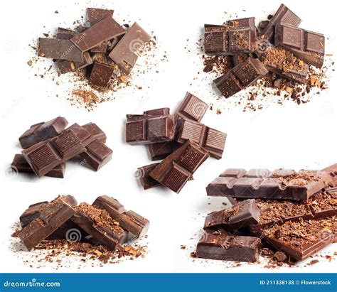 Trozos De Chocolate Como Alimento Dulce Conjunto De Tabletas De