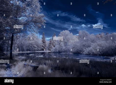 Infrared Photography Ir Photo Of Landscape Under Sky With Clouds