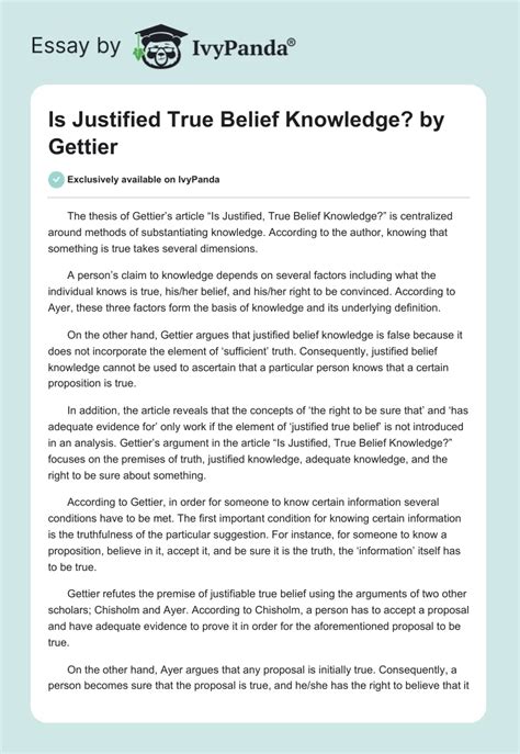 Is Justified True Belief Knowledge By Gettier 576 Words Essay