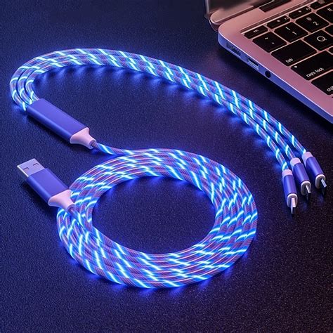 1 2m 3 9ft 3in1 Led Flowing Light Charging Usb Cable For Iphone Android Type C Cell Phones