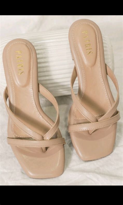 Heels Tahu Nude Block Heels 3cm Fesyen Wanita Sepatu Di Carousell