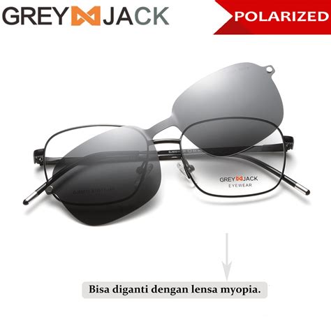 Jual Grey Jack Frame Kacamata Clip On Free 3 Lens Polarized Style Kotak