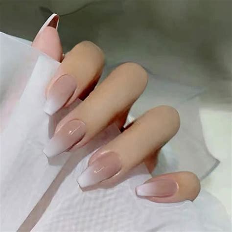 Sethexy Brillant Moyeallerine Faux Ongle Rose Nude Cercueil Faux Ongles