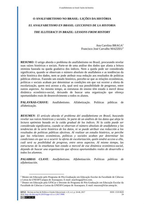 Pdf El Analfabetismo En Brasil Lecciones De La Historia Dokumen Tips