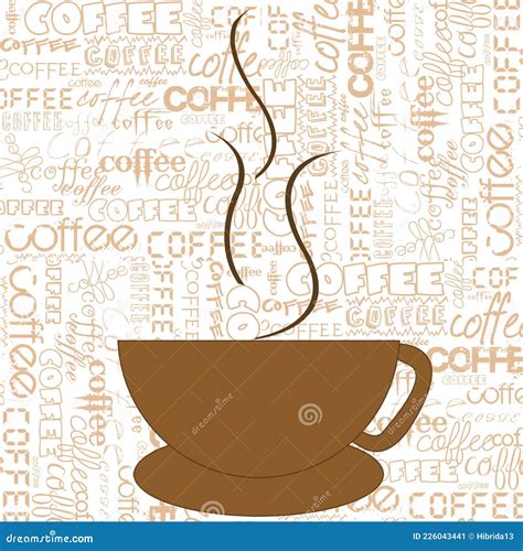 Stylized Cup Of Coffee Over A Background With Terms About Coffee Stock