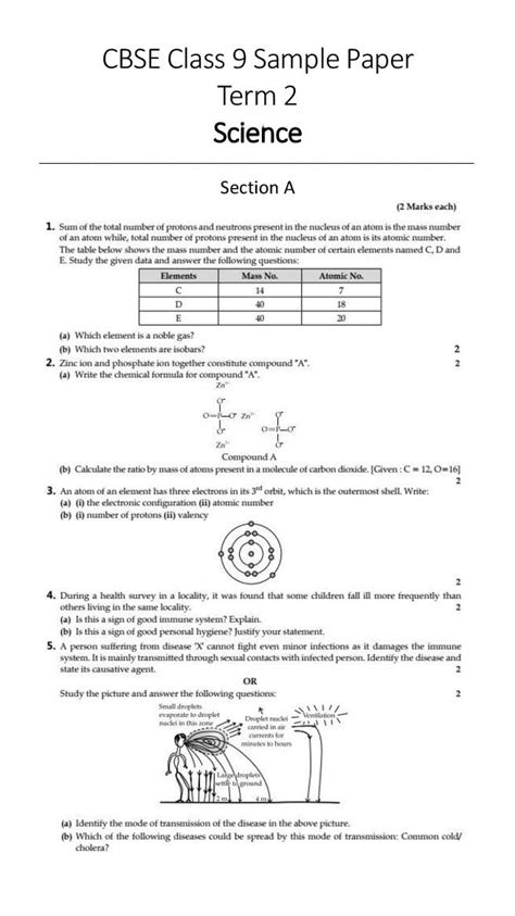 Cbse Class 9 Sample Paper 2022 For Science Term 2