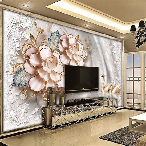 3D Embossed Look Rose Sculpture Wallpaper Mural Wallmur